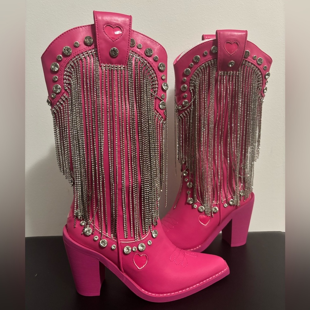 NWOB Dolls Kill / Sugar Thrillz Hot Pink Present Perfect Cowboy Boots - Picture 2 of 9